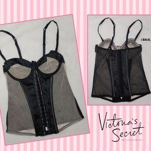 SEXY! VS Nude Mesh and Faux Leather Bustier